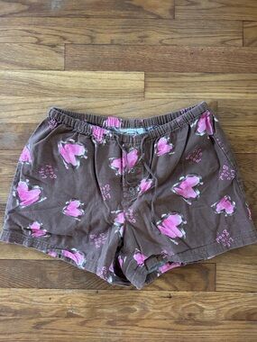Life Is Good Brown Shorts with Pink Heart Details